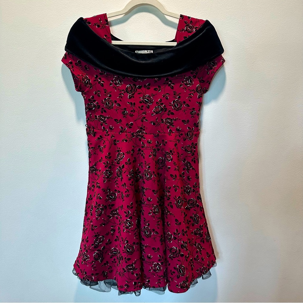 Girls Knit Works Glittery Floral Velvet Maroon Flocked Formal Dress size 16